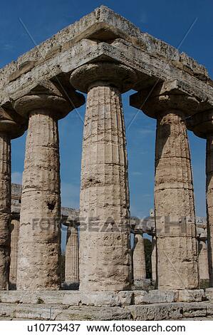 Greek Temples in Campania, Paestum - Basilica aka Temple of Hera I, detail view View Large Photo Image Stock Photo - Greek Temples in Campania, Paestum - Basilica aka Temple of Hera I, detail view. Fotosearch