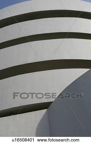 Stock Image - Guggenheim Museum, view of exterior spiral staircase. Fotosearch