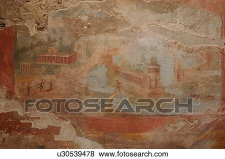 Stock Photo - House of the Small Fountain with fresco on wall. Fotosearch