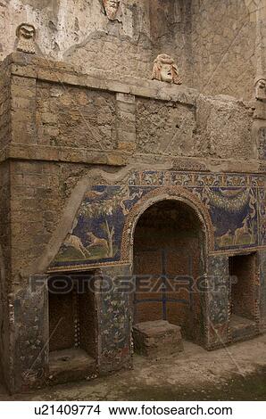 In the shadow of Vesuvius, the ruins of Ercolano - House of Neptune and Amphitrite - mosaic lararium detail View Large Photo Image Picture - In the shadow of Vesuvius, the ruins of Ercolano - House of Neptune and Amphitrite - mosaic lararium detail. Fotosearch