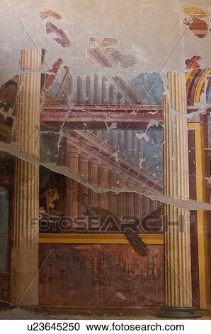 In the shadow of Vesuvius, the ruins of the Imperial Villa of Oplontis - detail of fresco with peacock and columns View Large Photo Image Stock Image - In the shadow of Vesuvius, the ruins of the Imperial Villa of Oplontis - detail of fresco with peacock and columns. Fotosearch