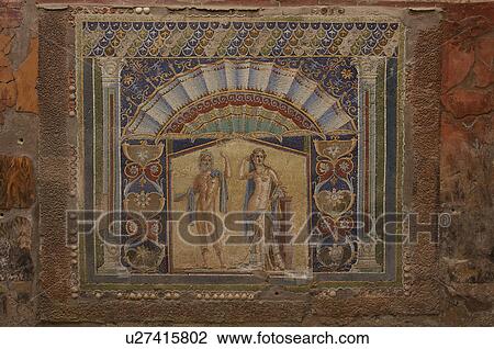 In the shadow of Vesuvius, the ruins of Ercolano - House of Neptune and Amphitrite - mosaic lararium detail View Large Photo Image Stock Image - In the shadow of Vesuvius, the ruins of Ercolano - House of Neptune and Amphitrite - mosaic lararium detail. Fotosearch