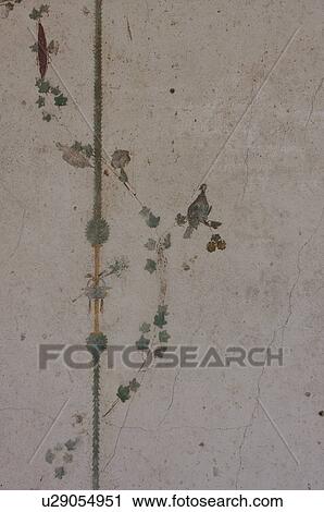 Stock Image - In the shadow of Vesuvius, the ruins of the Imperial Villa of Oplontis - detail of frescoes beside swimming pool. Fotosearch