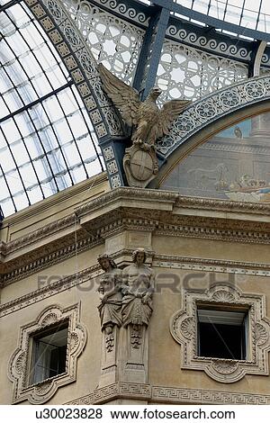 Stock Photo - Interior view of Galleria Vittorio Emmanuele, Milan showing glass roof. Fotosearch