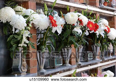 Italian cemetery with rows of flowers at tombs View Large Photo Image Stock Image - Italian cemetery with rows of flowers at tombs. Fotosearch