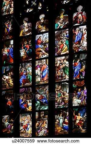 Milan Duomo, Detail of stained glass windows View Large Photo Image Stock Photo - Milan Duomo, Detail of stained glass windows. Fotosearch