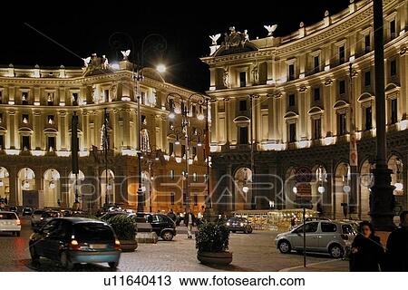 Stock Image - Piazza del Popolo at night. Fotosearch