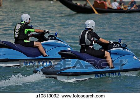 Police water bikes, Venice canal historical regatta View Large Photo Image Stock Image - Police water bikes, Venice canal historical regatta. Fotosearch