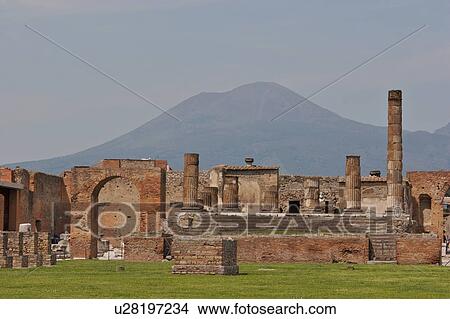 Picture - Pompeii - View of Temple of Jupiter and Vesuvius behind Forum . Fotosearch