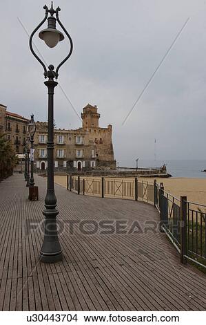 Santa Maria Castellabate boardwalk and beach on cloudy day View Large Photo Image Picture - Santa Maria Castellabate boardwalk and beach on cloudy day. Fotosearch