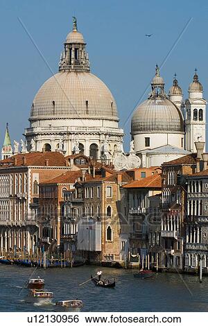 Santa Maria della Salute, boat and gondola on canal, Canal Grande View Large Photo Image Stock Photograph - Santa Maria della Salute, boat and gondola on canal, Canal Grande. Fotosearch