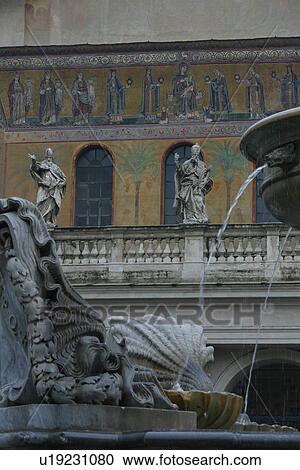 Santa Maria in Trastevere, Rome, Italy. Exterior views of facade mosaics, with fountain in foreground View Large Photo Image Stock Image - Santa Maria in Trastevere, Rome, Italy. Exterior views of facade mosaics, with fountain in foreground. Fotosearch