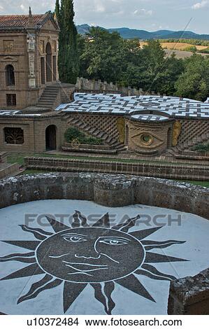 Picture - Scarzuola Gardens and Architecture, view of Theatre of the Bees, Eye of Atteone and stage, with Umbrian countryside in background. Fotosearch