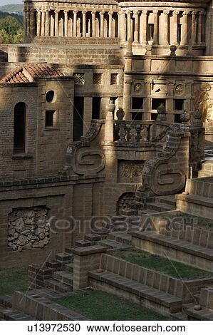 Stock Image - Scarzuola Gardens and Architecture, detail of the Acropolis, in late afternoon sun. Fotosearch
