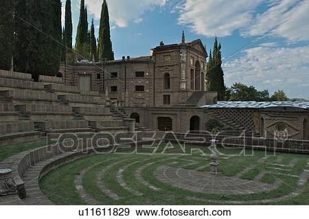 Stock Photo - Scarzuola Gardens and Architecture, the Little Theatre of the Bees, with the Eye of Atteone. Fotosearch