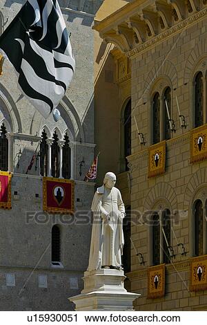 Statue of Sallustio Bandini, Piazza Salimbeni, with Palazzo Salimbeni behind, Palio flags decorating windows View Large Photo Image Stock Image - Statue of Sallustio Bandini, Piazza Salimbeni, with Palazzo Salimbeni behind, Palio flags decorating windows. Fotosearch