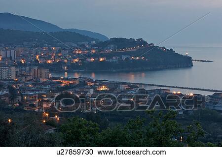 Twilight in Agropoli, Campania, Italy, with night lights View Large Photo Image Stock Image - Twilight in Agropoli, Campania, Italy, with night lights. Fotosearch