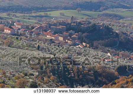 Umbrian landscape in winter, aerial view of village, valley and olive trees View Large Photo Image Stock Photo - Umbrian landscape in winter, aerial view of village, valley and olive trees. Fotosearch