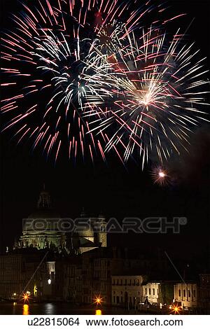Venice: Fireworks exploding in the black night sky View Large Photo Image Picture - Venice: Fireworks exploding in the black night sky. Fotosearch