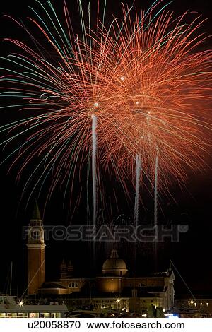 Venice: Fireworks exploding in the black night sky View Large Photo Image Stock Image - Venice: Fireworks exploding in the black night sky. Fotosearch