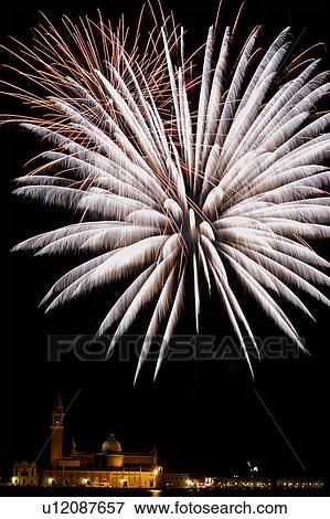Venice: Fireworks exploding in the black night sky View Large Photo Image Stock Photo - Venice: Fireworks exploding in the black night sky. Fotosearch