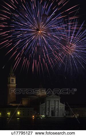 Venice: Fireworks exploding in the black night sky View Large Photo Image Stock Photo - Venice: Fireworks exploding in the black night sky. Fotosearch