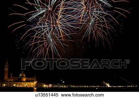 Venice: Fireworks exploding in the black night sky View Large Photo Image Stock Photography - Venice: Fireworks exploding in the black night sky. Fotosearch