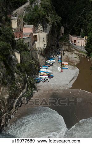 View of Furore, from Amalfi coast road View Large Photo Image Stock Photo - View of Furore, from Amalfi coast road. Fotosearch