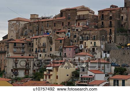 Stock Image - View of Pisciotta, Southern Italy on cloudy day. Fotosearch