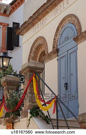Stock Image - view of Teatro della Concordia, the smallest theatre in the world, in historic centre of MonteCastello di Vibio, Umbria, Italy. Fotosearch
