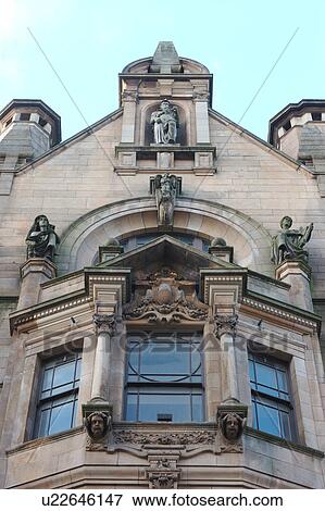 View upwards of Athenaeum building, Glasgow, showing ornate Victorian facade against blue sky View Large Photo Image Stock Photo - View upwards of Athenaeum building, Glasgow, showing ornate Victorian facade against blue sky. Fotosearch