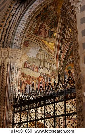 View upwards of Chapel of Last Judgement by Luca Signorelli, with ornate wrought iron railing in foreground View Large Photo Image Stock Image - View upwards of Chapel of Last Judgement by Luca Signorelli, with ornate wrought iron railing in foreground. Fotosearch