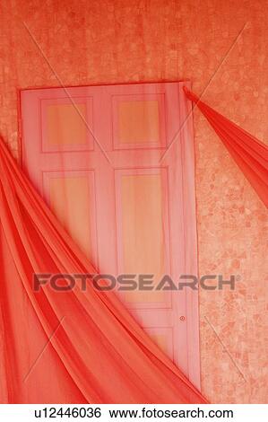 Close-up of a gauze curtain in front of a closed door View Large Photo Image Stock Photograph - Close-up of a gauze curtain in front of a closed door. Fotosearch