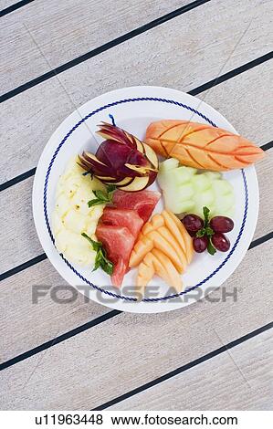 Stock Photo - High angle view of a plate of fruit salad. Fotosearch