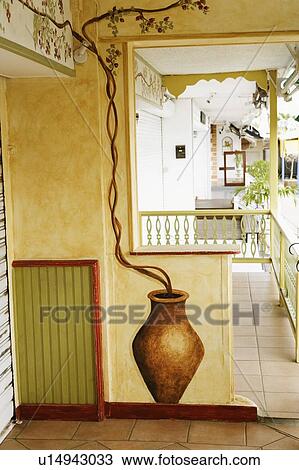 Painting of a potted plant on a wall View Large Photo Image Stock Image - Painting of a potted plant on a wall. Fotosearch