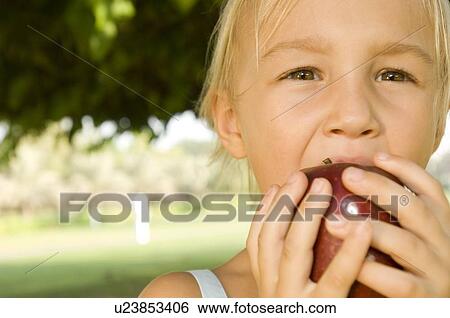 A young girl eating an apple View Large Photo Image Stock Photograph - A young girl eating an apple. Fotosearch