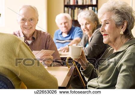 Stock Photograph - Five residents in a retirement home. Fotosearch