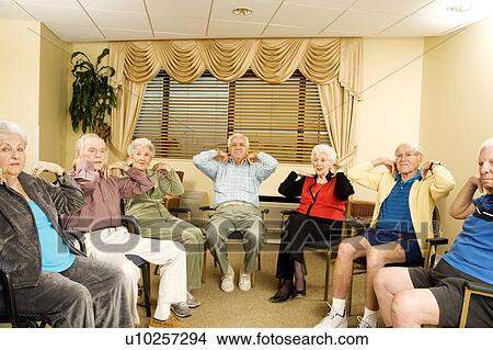 Picture - Residents in a retirement home exercising. Fotosearch