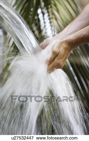 Stock Photo - Washing hands in a stream of water. Fotosearch