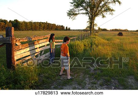 Stock Image - Children in rural area around Gimli, Manitoba. Fotosearch