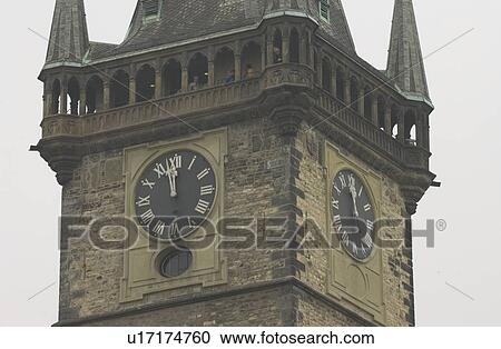 Stock Image - Clock tower in Prague. Fotosearch