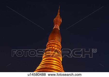Golden Stupa at night View Large Photo Image Stock Photo - Golden Stupa at night. Fotosearch