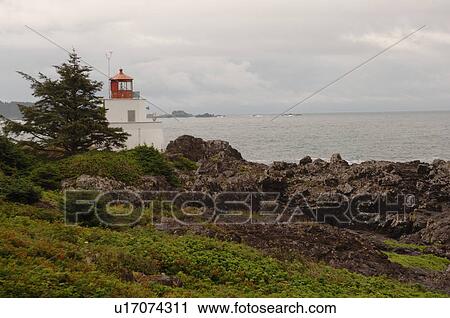Stock Image - Lighthouse on Broken Islands, Pacific Rim National Park, Vancouver Island, Canada. Fotosearch