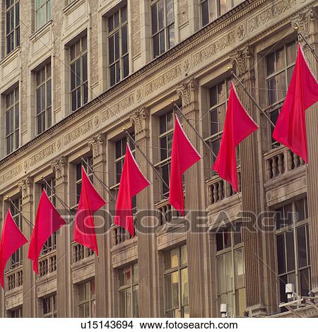 Red Flags on building, Fifth Avenue, New York City View Large Photo Image Picture - Red Flags on building, Fifth Avenue, New York City. Fotosearch