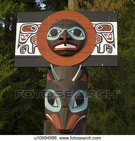 Stock Photograph - Totem Poles - Stanley Park, Vancouver, British Columbia. Fotosearch