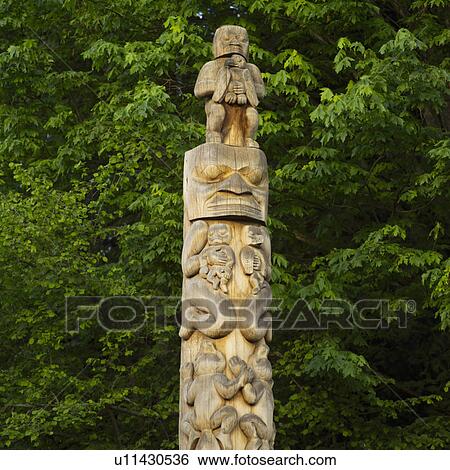 Stock Photograph - Totem Poles - Stanley Park, Vancouver, British Columbia. Fotosearch