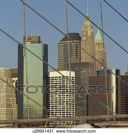 Stock Image - View of Manhattan from Brooklyn Bridge, New York City. Fotosearch