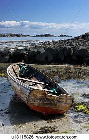 Arolainish Bay, Isle of Mull, Scotland, boat beached on shore at low tide, View Large Photo Image Stock Photograph - Arolainish Bay, Isle of Mull, Scotland, boat beached on shore at low tide,. Fotosearch