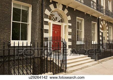Bedford Square, Bloomsbury, London, detail of red door View Large Photo Image Stock Image - Bedford Square, Bloomsbury, London, detail of red door. Fotosearch