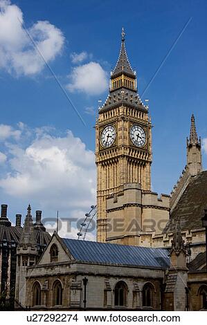 Picture - Big Ben in afternoon sun, with London Eye in background. Fotosearch